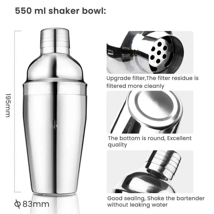 Cocktail Shaker Set - 9pcs Stainless Steel Mixer