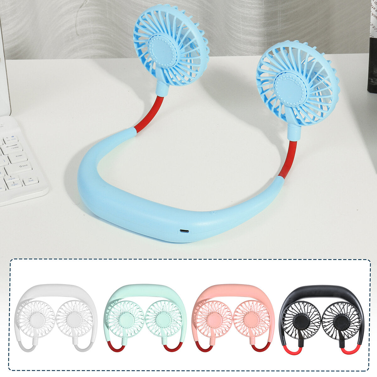 Dc 5v 1a Neck Hanging Fan Dual Head Cooling Mini Usb