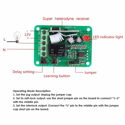 Dc12v 1ch 315/433mhz Wireless Time Delay Relay Rf Remote