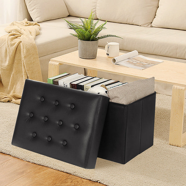 20 inch Storage Holder Bench Ottoman Chest Folding Foot Rest Faux Leather for Living Room Bedroom