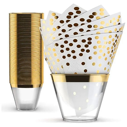Disposable Plastic Cups - 50pcs 9oz With Napkins
