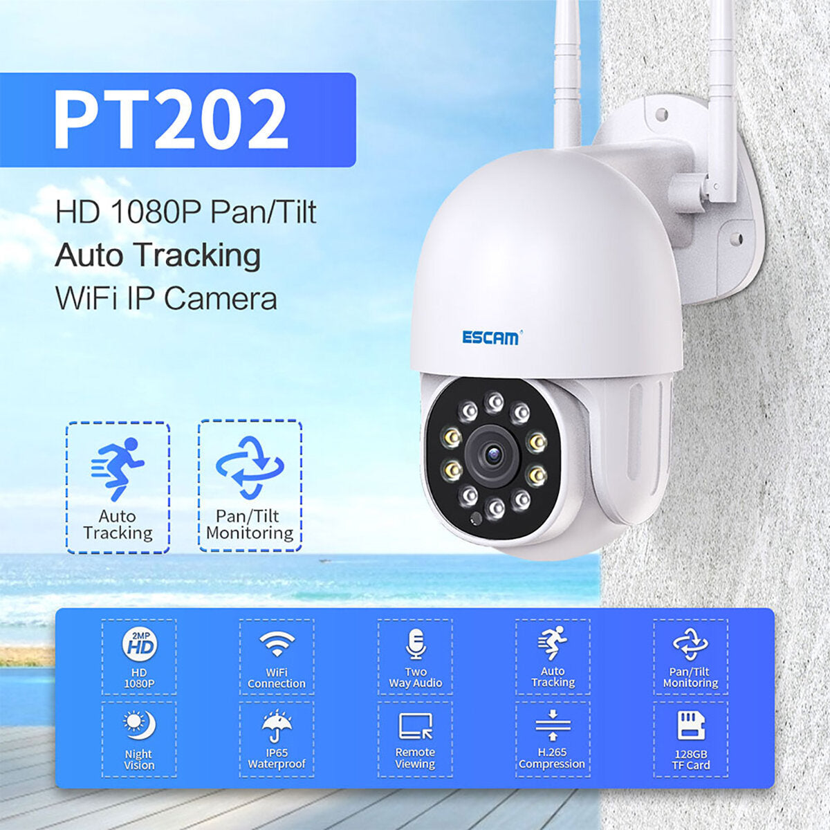 Escam Pt202 1080p Wifi Ip Camera Infrared Night Vision