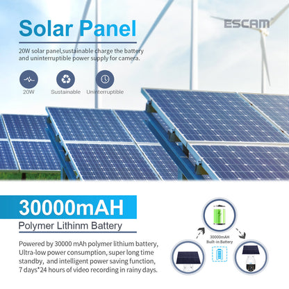 Escam Qf624 Hd 1080p Wifi Solar Panel Pt Ip Camera Cloud