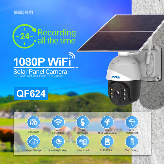 Escam Qf624 Hd 1080p Wifi Solar Panel Pt Ip Camera Cloud