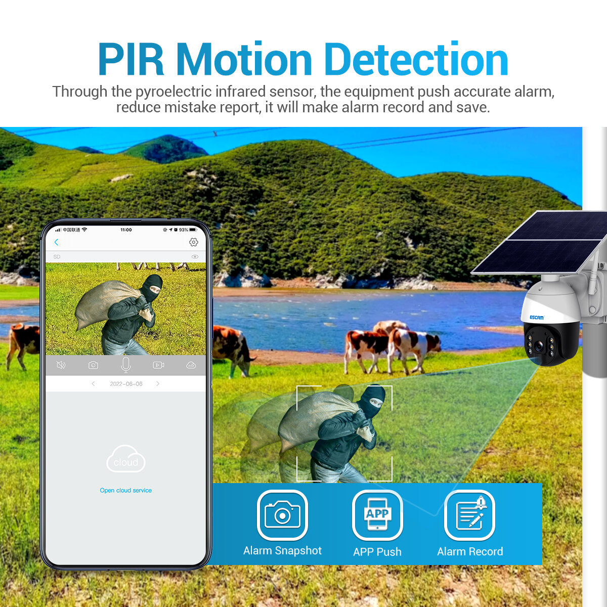 Escam Qf624 Hd 1080p Wifi Solar Panel Pt Ip Camera Cloud