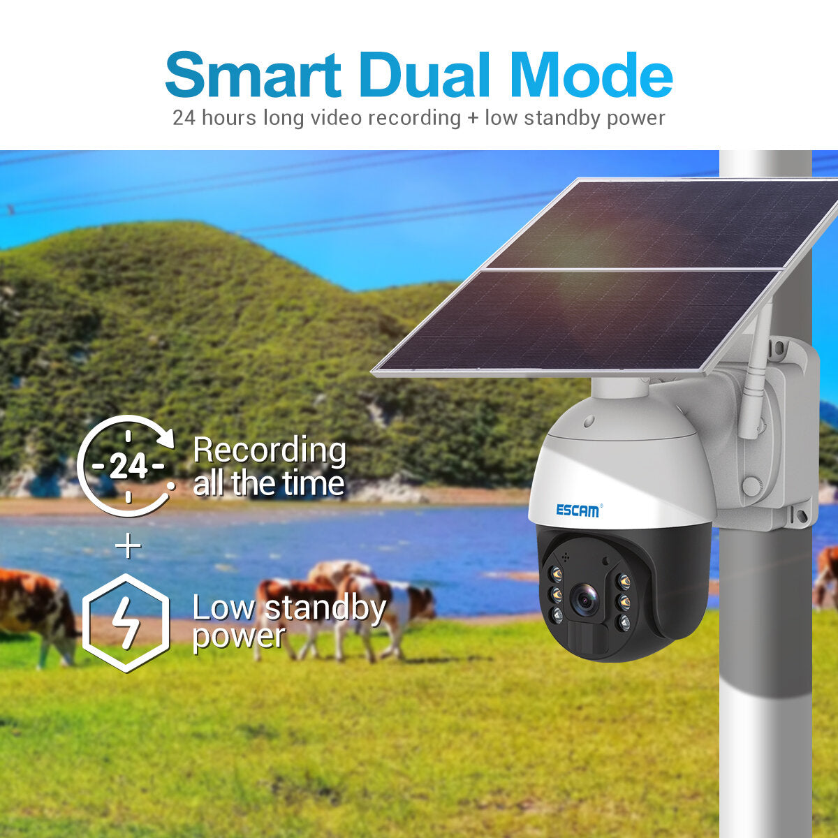 Escam Qf624 Hd 1080p Wifi Solar Panel Pt Ip Camera Cloud