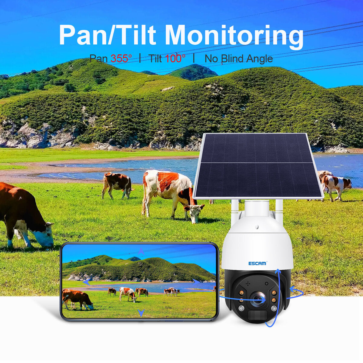 Escam Qf624 Hd 1080p Wifi Solar Panel Pt Ip Camera Cloud