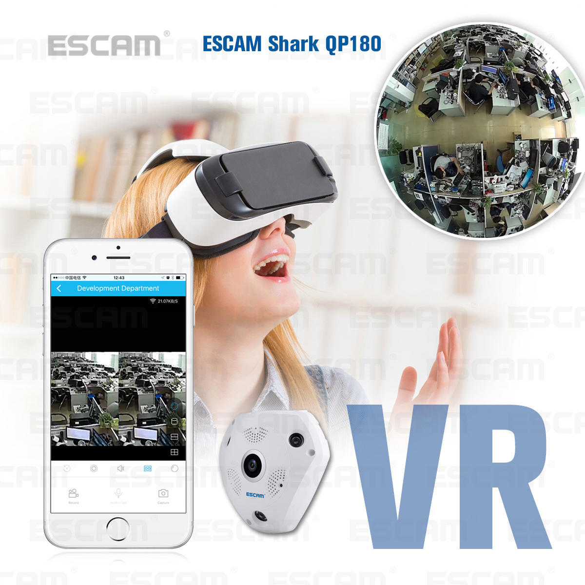 Escam Shark Qp180 960p Ip Wifi Camera 360 Degree Fisheye