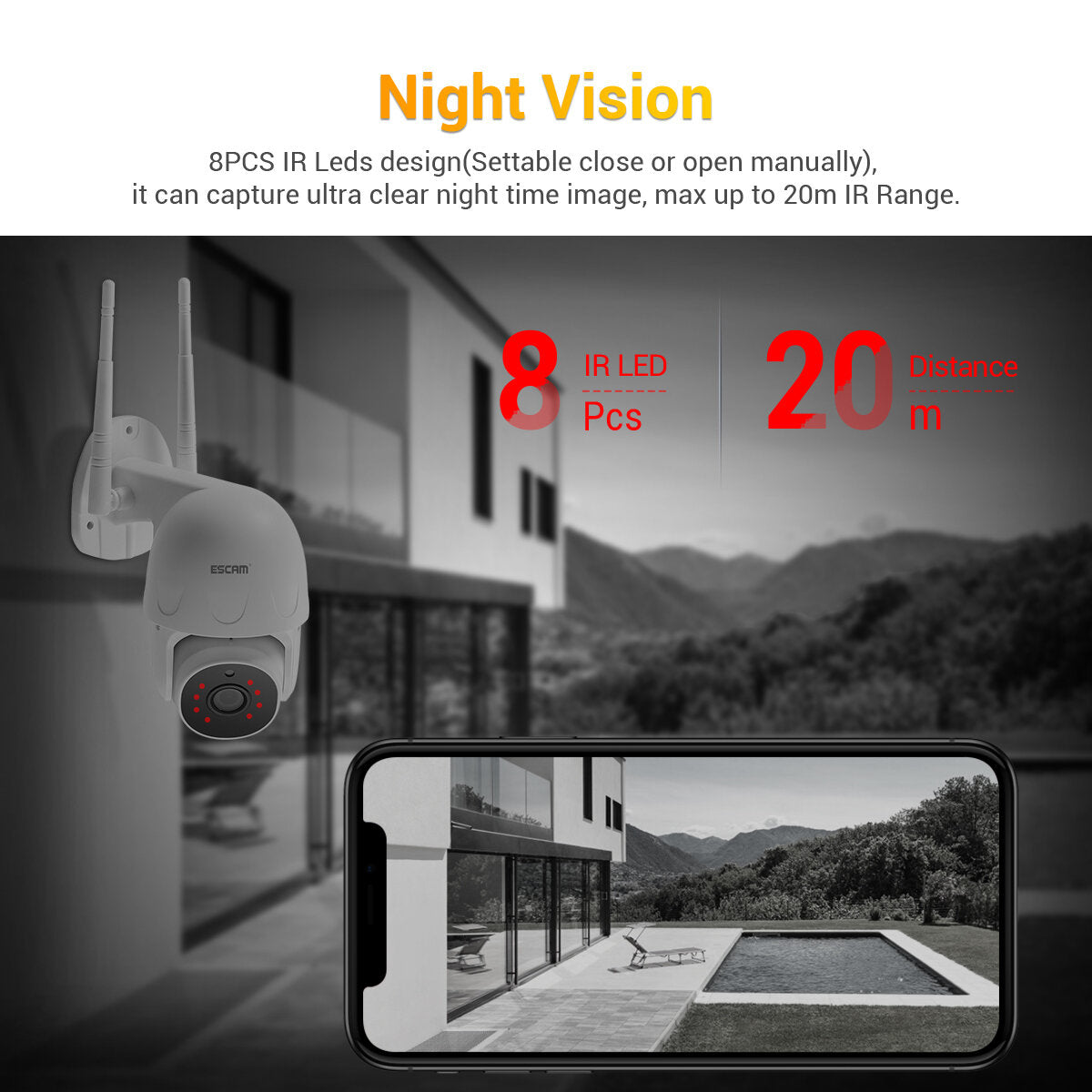 Escam Ty100 Tuya H.265 Wifi Ip Camera 1080p Pan/tilt Outdoor