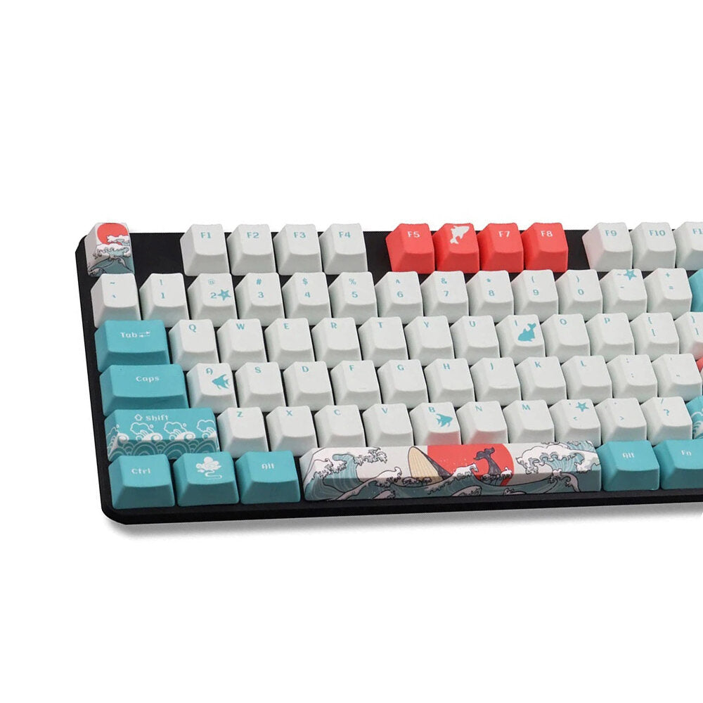 108 Keys Coral Sea Keycap Set OEM Profile PBT Dye-Sublimation Suspension Keycaps for Mechanical Keyboard