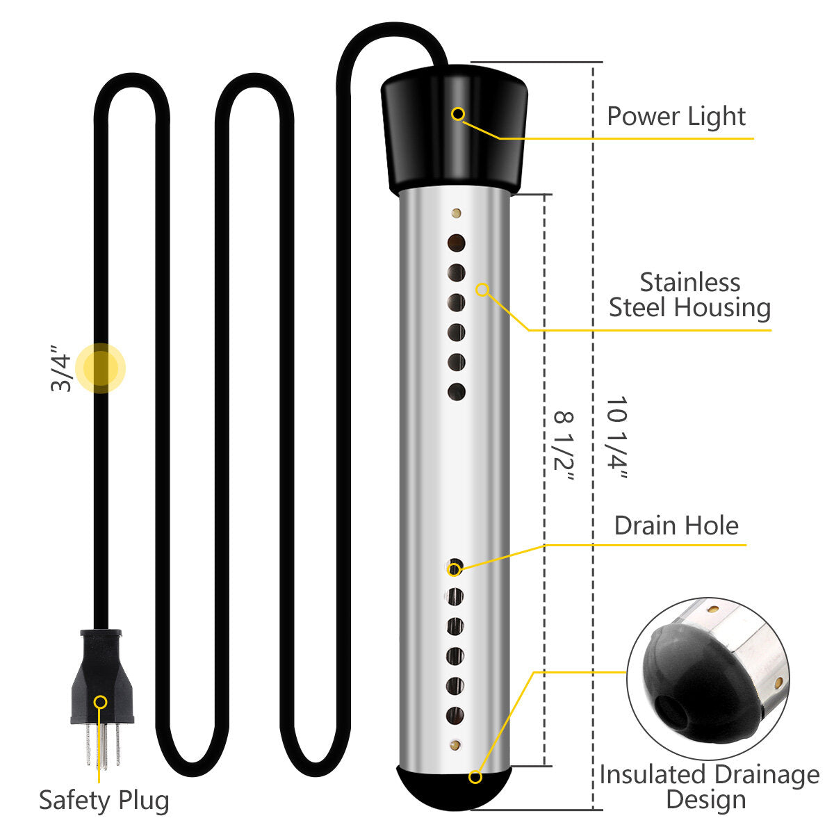 Gamtooca 1500w Immersion Heater Electric Portable Bucket