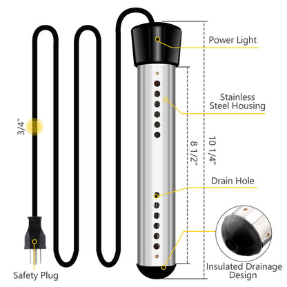 Gamtooca 1500w Immersion Heater Electric Portable Bucket