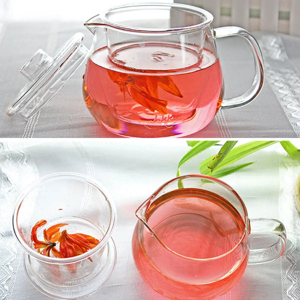 500ML Heat-resistant Glass Filter Three-piece Vertical Flower Teapot VORDEO