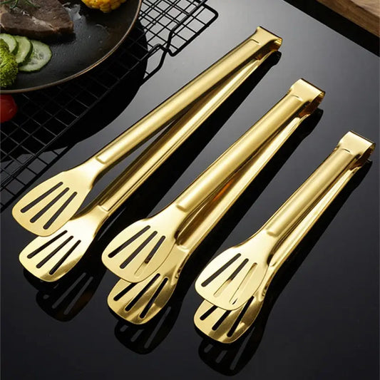Gold Bbq Food Tongs - Stainless Steel Grill Clamp