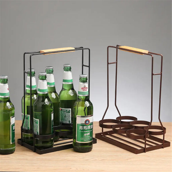 Iron Bottle Holder Carry Rack Box Case Kitchen Storage Stand Shelf