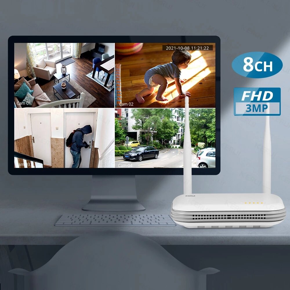 Kerui H.265 8ch Wifi Wireless Mini Nvr 3mp Security Camera