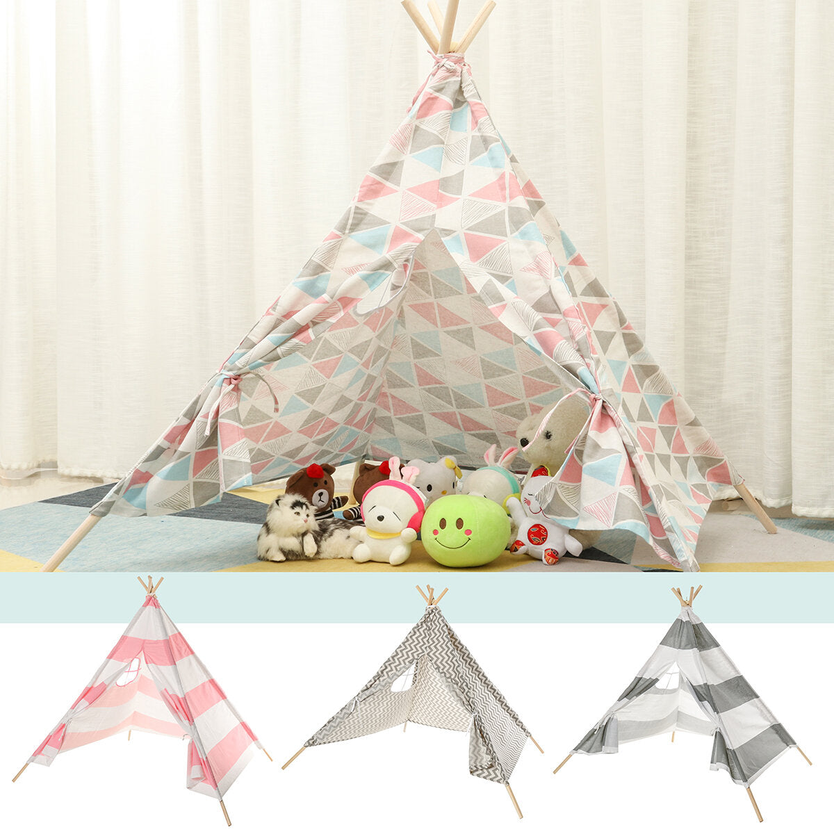Large Teepee Tent Kids Cotton Canvas Play House Boy Girls