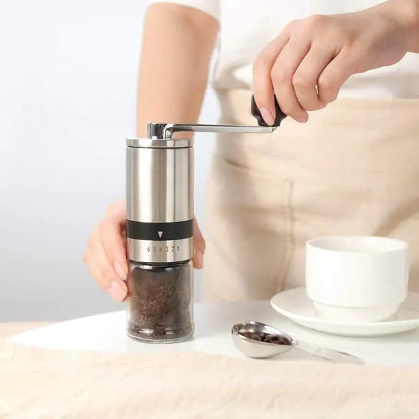 Manual Coffee Grinder Portable Coffee Bean Grinder Stainless Steel Grinder 6-gear Aadjustment