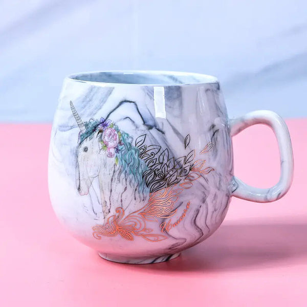 Marbled Ceramic Cup - 400ml Water Glass Flamingo