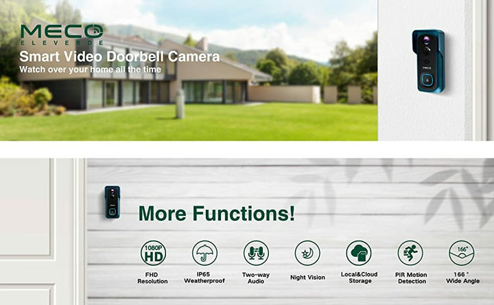 Meco Ele Video Doorbell Wireless 1080p Camera With Free