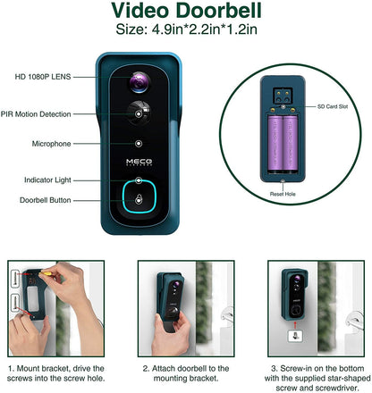 Meco Ele Video Doorbell Wireless 1080p Camera With Free