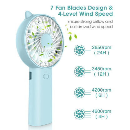 Mini Usb Fan Small Standing 4 Speeds 4000mah Rechargeable