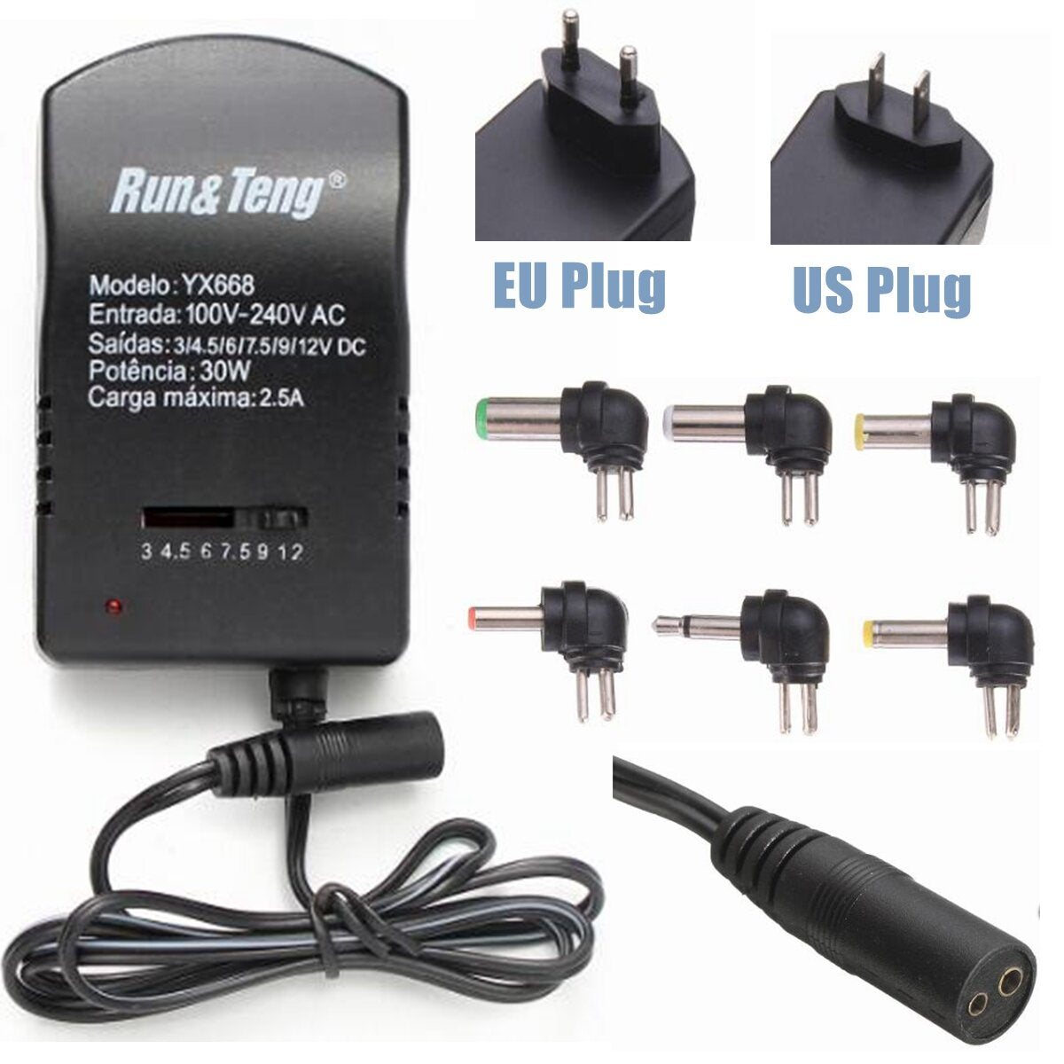 Multi Voltage Power Adapter 2500ma 3v 4.5v 6v 9v 12v Dc