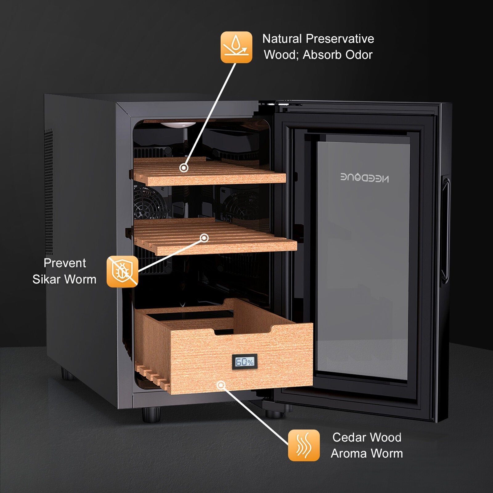 Needone Electronic Cooler Humidor,150 Capacity With Spanish