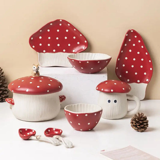 Nordic Style Ceramic Red Mushroom Tableware Set