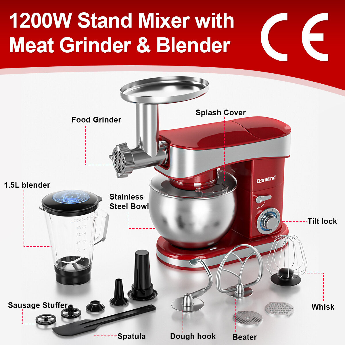 Osmond Sc-213c 1200w 6.5l 3-in-1 Kitchen Food Stand Mixer