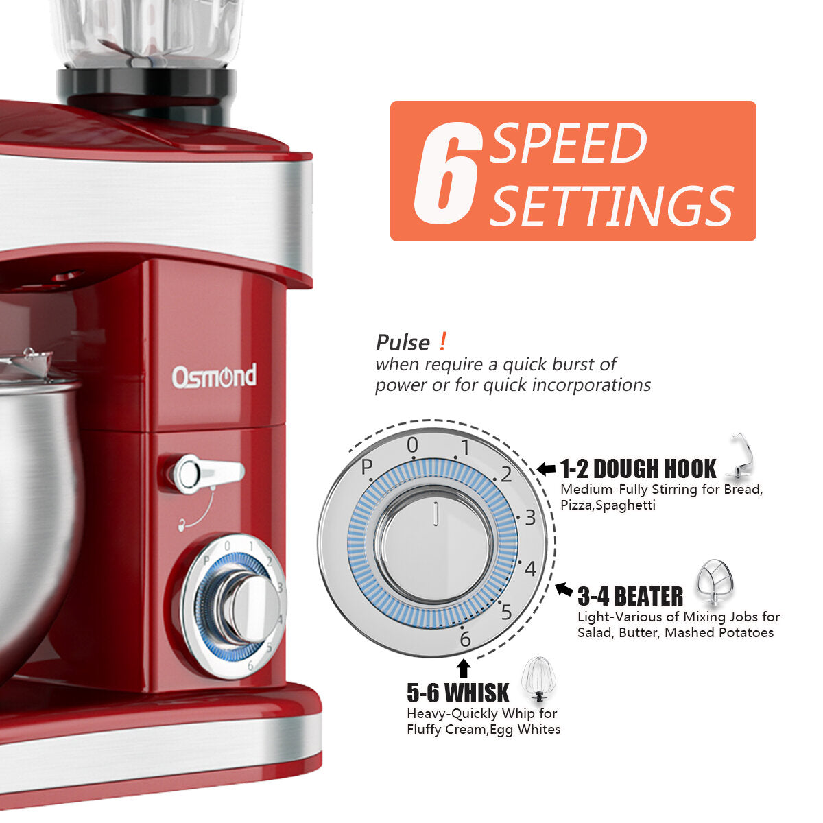 Osmond Sc-213c 1200w 6.5l 3-in-1 Kitchen Food Stand Mixer