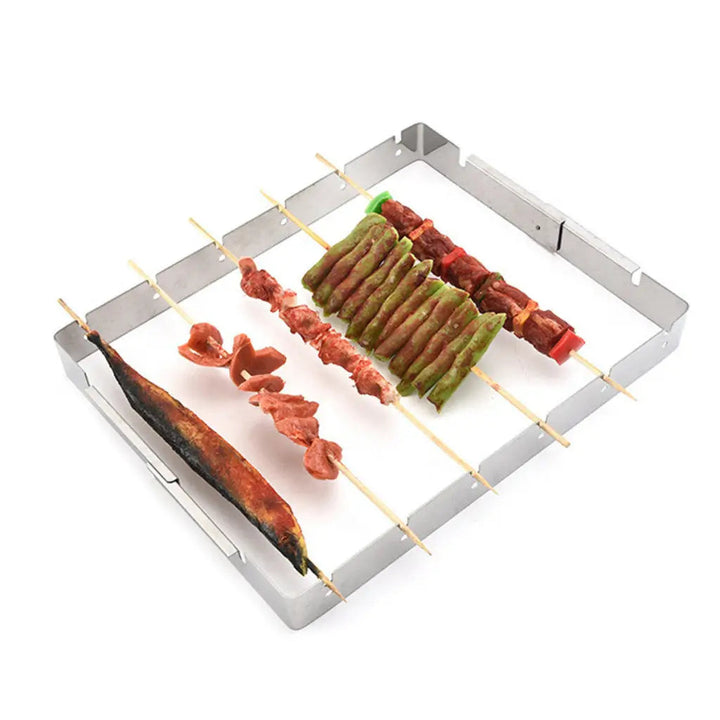Portable Bbq Rack Stainless Steel Skewer Grill Tool