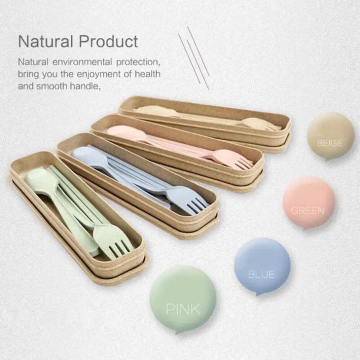 Portable Wheat Straw Tableware Set + Carrying Box