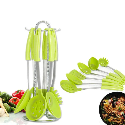 Premium Silicone Utensils - Steel Cooking Set