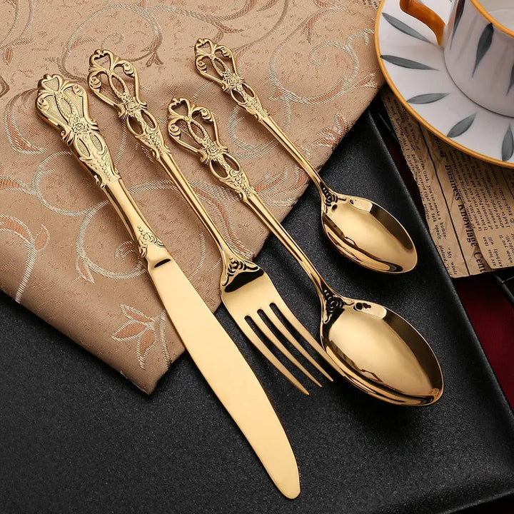 Retro Gold Cutlery Set Stainless Steel Spoon Fork
