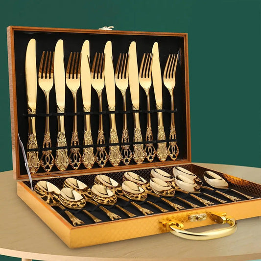 Retro Gold Cutlery Set Stainless Steel Spoon Fork