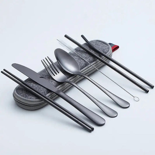 Reusable Travel Cutlery Set - 8pcs Stainless Steel