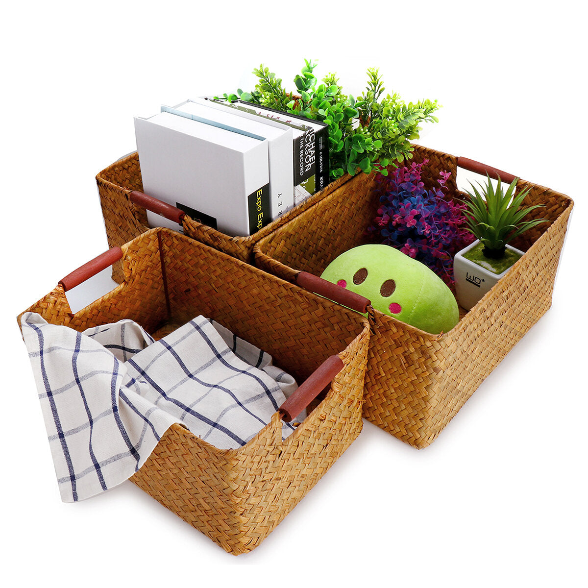 Seaweed Woven Storage Basket Fruit Sundries Home Organizer