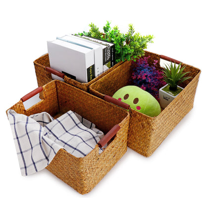 Seaweed Woven Storage Basket Fruit Sundries Home Organizer