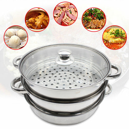 Steamer Cooker Pot Set Pan Cook Food Glass Lids Stainless