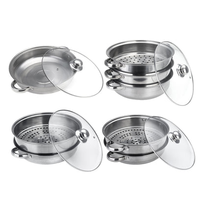 Steamer Cooker Pot Set Pan Cook Food Glass Lids Stainless