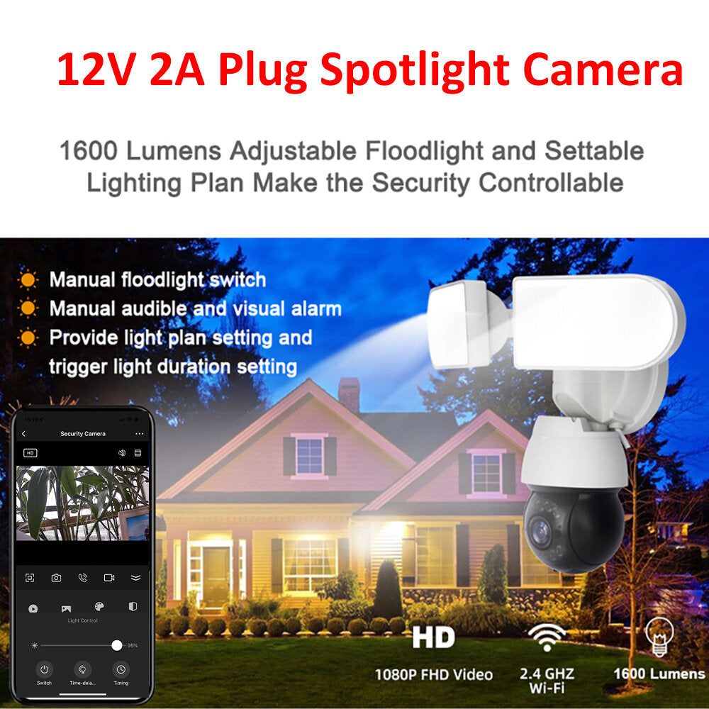 Tuya 1080p Wifi Security Camera Wireless Ai Floodlight