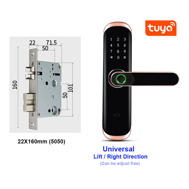 Tuya Wifi Fingerprint Smart Door Lock Inteligent Digital