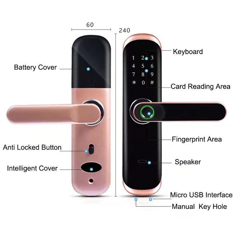 Tuya Wifi Fingerprint Smart Door Lock Inteligent Digital