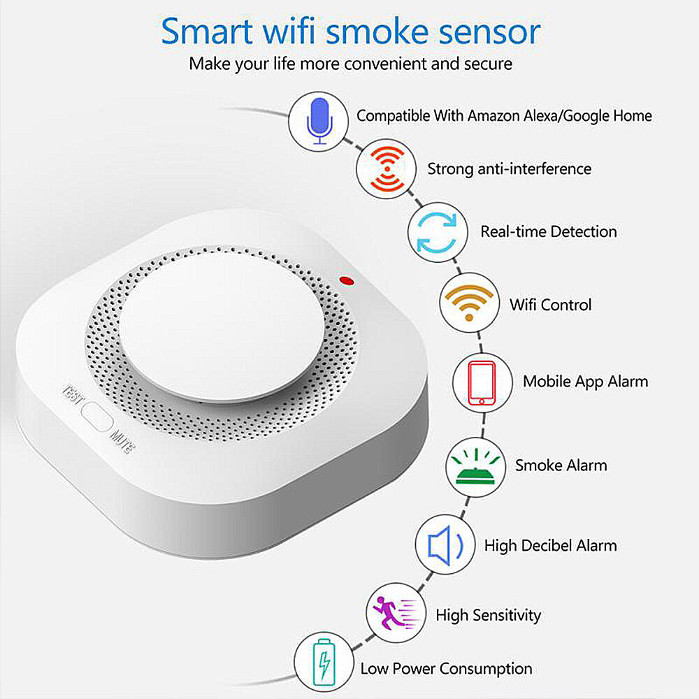 Tuya Wifi Smoke Sensor Fire Detection Alarm Smart Home