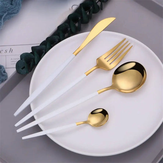 White Gold Cutlery Set - Kitchen Tableware