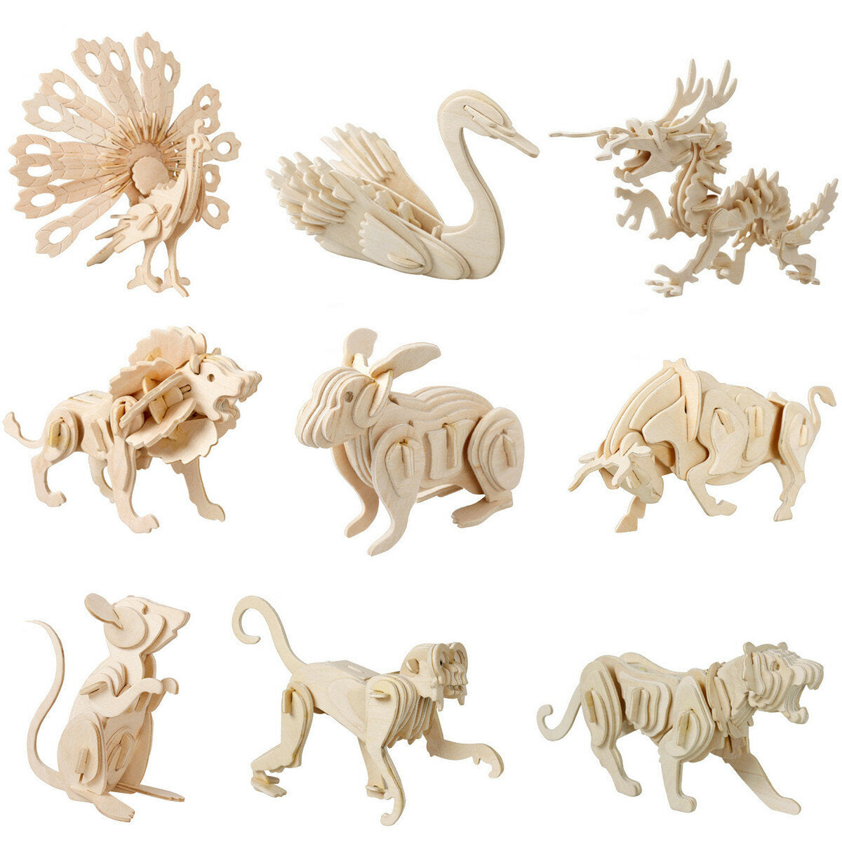 Wooden 3d Puzzle Jigsaw Dragon Snake Animal Shaped Puzzles