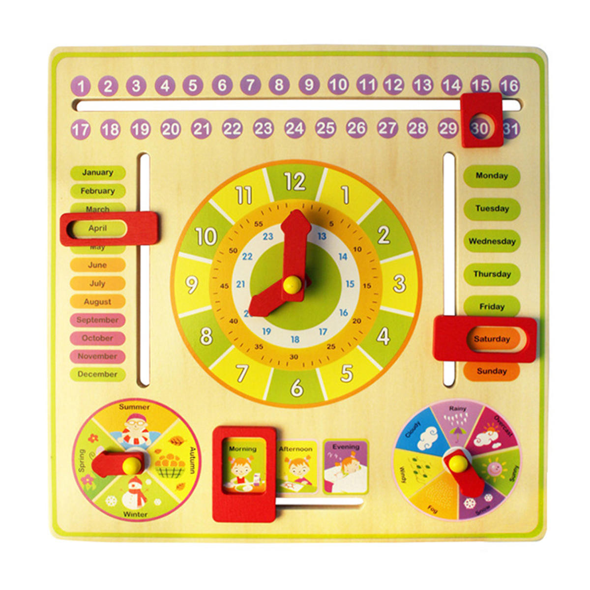 Wooden Multifunction Learning Clock Toy Alarm Calendar