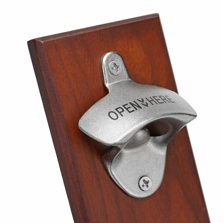 Wooden Wall Mounted Bottle Opener With Magnetic Catch