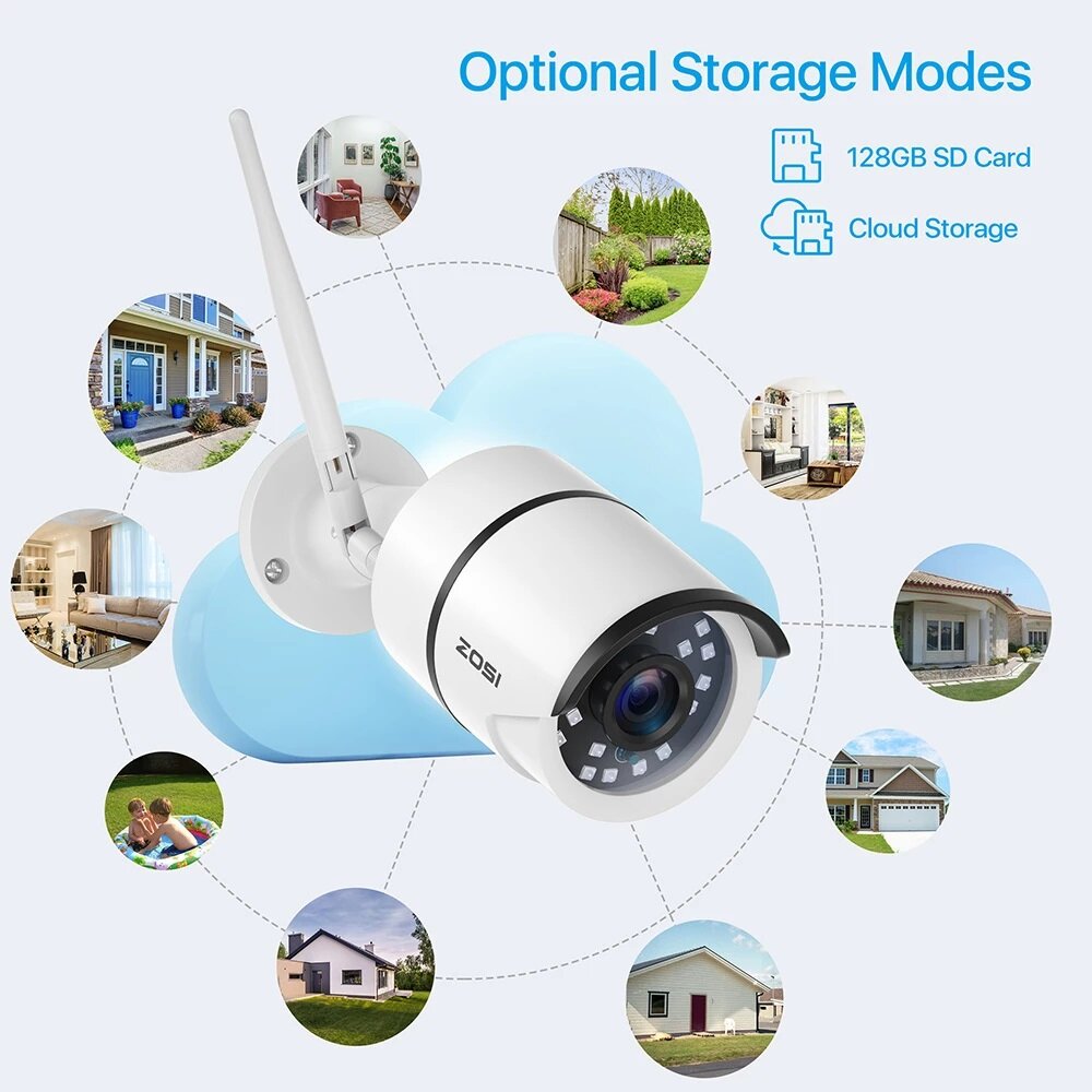 Zosi 2mp Hd 1080p Wifi Ip Camera Outdoor Waterproof Ip67